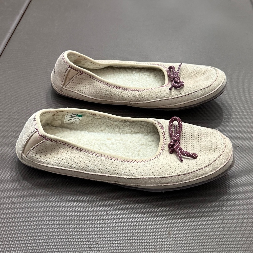 L.L. Bean Hearthside Ballet Shearling Lined Slippers Suede Women's 10